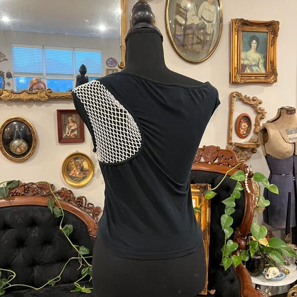 Y2K vintage japan Just Cavalli Logo Mesh Sleeve Top size s - Picture 4 of 5